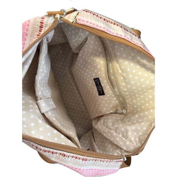Jessica Simpson Malibu Large Striped Canvas Tote Weekender Tota Bag - Picture 4 of 6